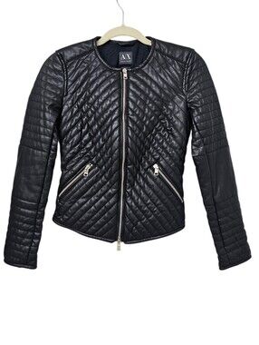 A/X Armani Exchange Black Quilted Moto-Style Faux Leather Jacket